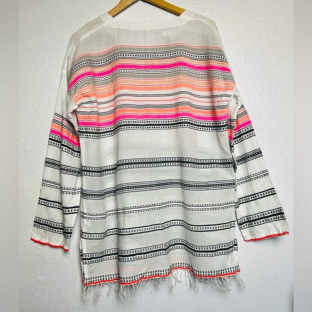 Lemlem By Liya Kebede Cotton Gauze Tunic Fringe White Large - Picture 3 of 6